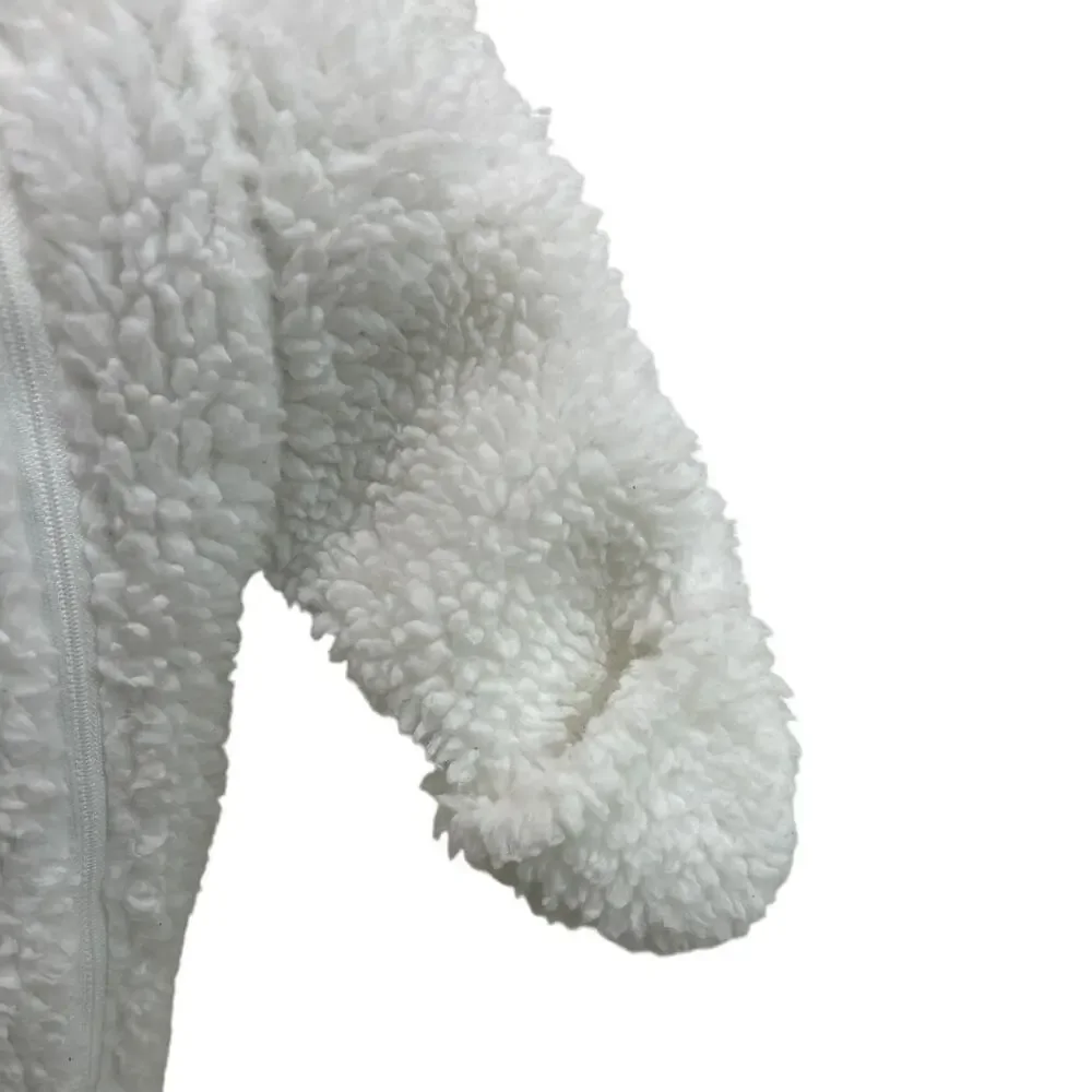 Vtg Infant Wht snowsuit one-piece, hooded romper/jumpsuit fleece, 0-6 months